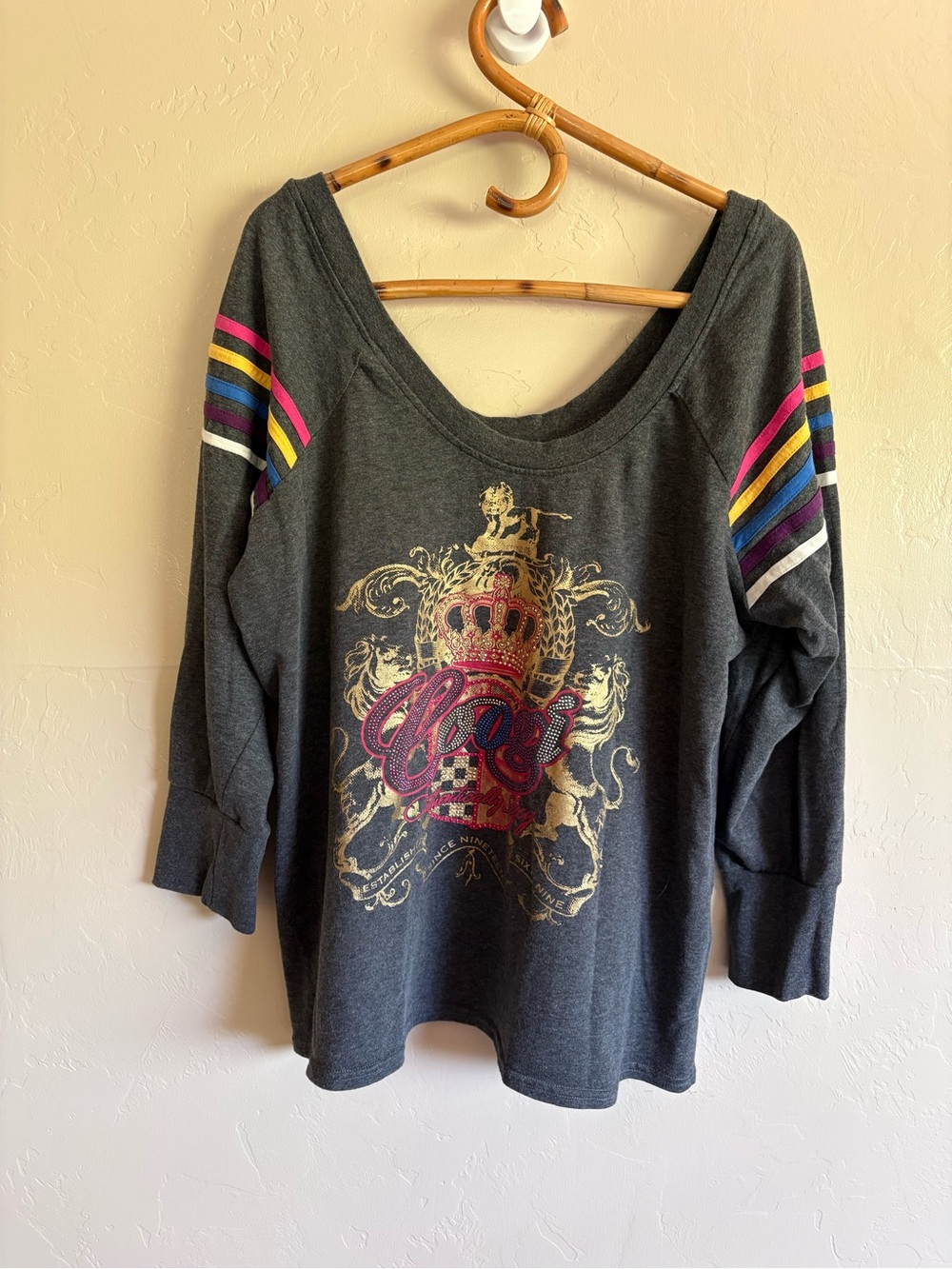 COOGI Women’s Grey Jewel Bedazzled Long Sleeve Lightweight Pullover Size 3X